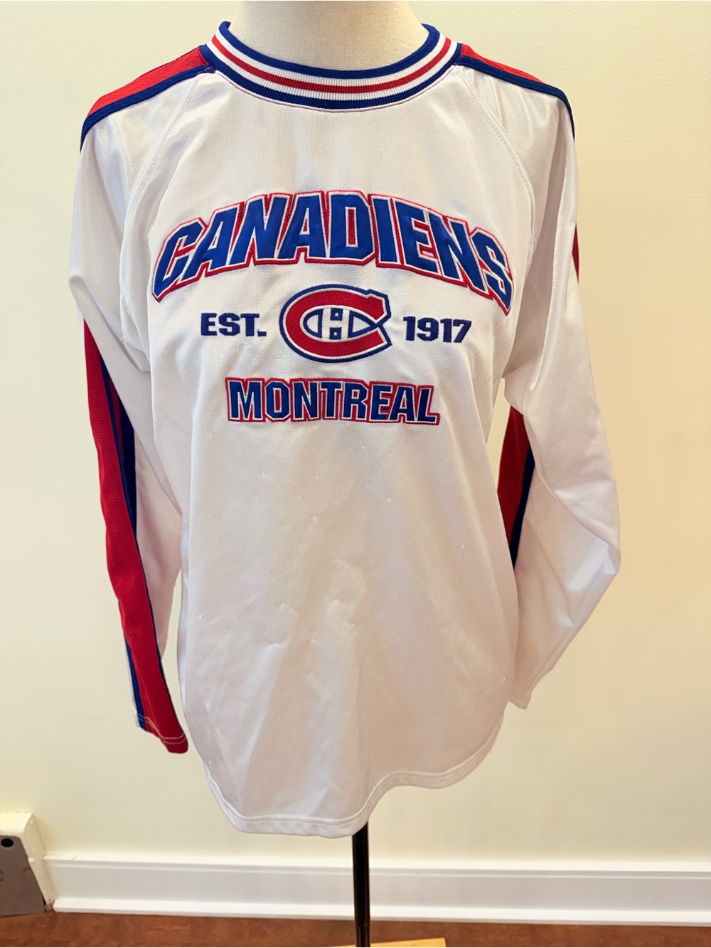 NHL Montreal Canadiens White Red & Blue Long-Sleeve Fan Jersey - size 14-16